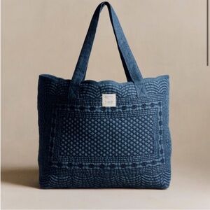 Sézane Sea New York Collaboration Denim Tote Bag in Embroidered Blue NWT